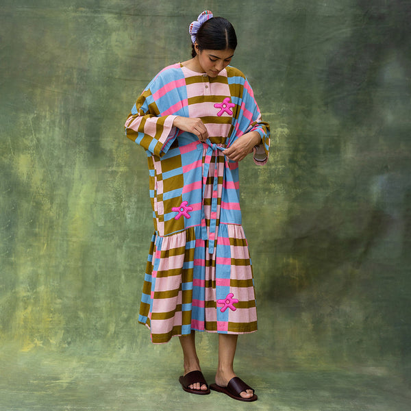 Upcycled Dress | Oversized | Striped Design | Multicolour