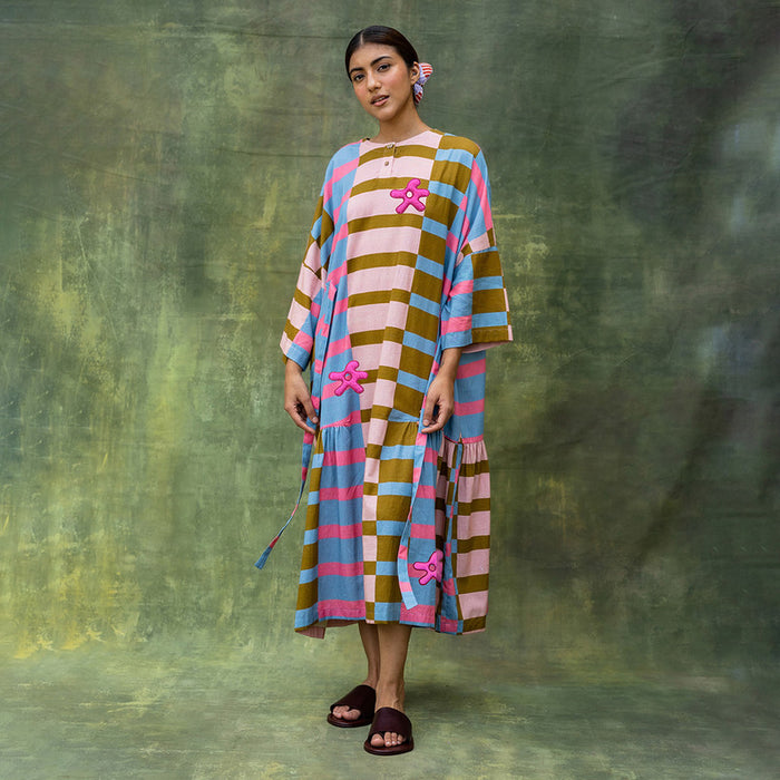 Upcycled Dress | Oversized | Striped Design | Multicolour