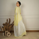 Pure Linen Saree | Yellow & White