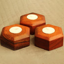 Acacia Wood Tea Light Candle Holders | Brown | Set of 3