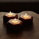 Acacia Wood Tea Light Candle Holders | Brown | Set of 3