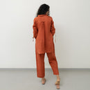 Women Linen Co Ord Set | Tie-Knot Sleeve | Orange