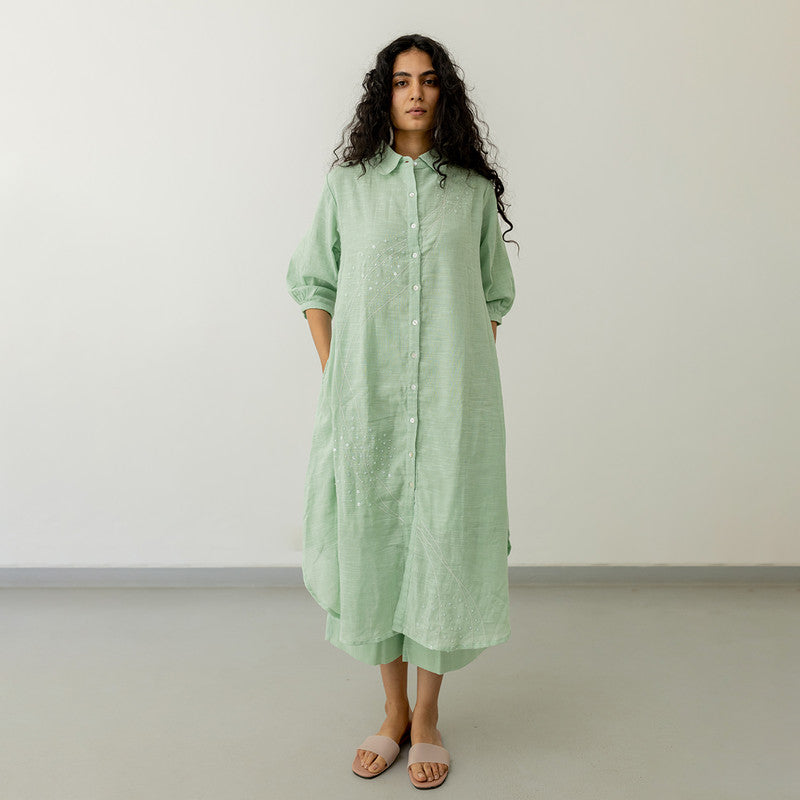 Matka Cotton Kurta Set | A-Line | Mint Green