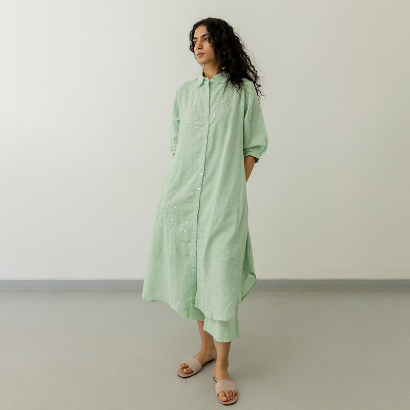 Matka Cotton Kurta Set | A-Line | Mint Green