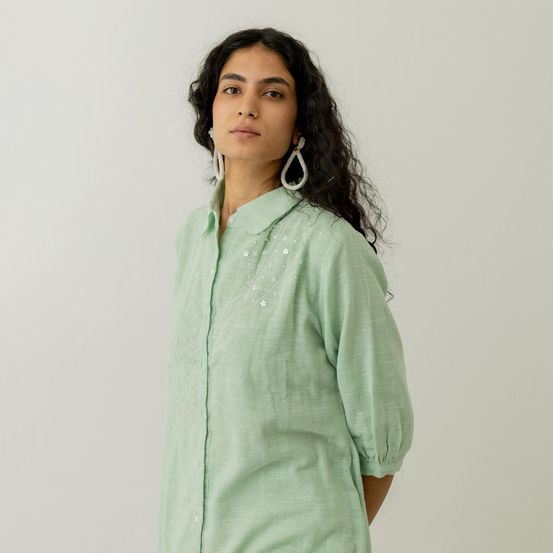 Matka Cotton Kurta Set | A-Line | Mint Green