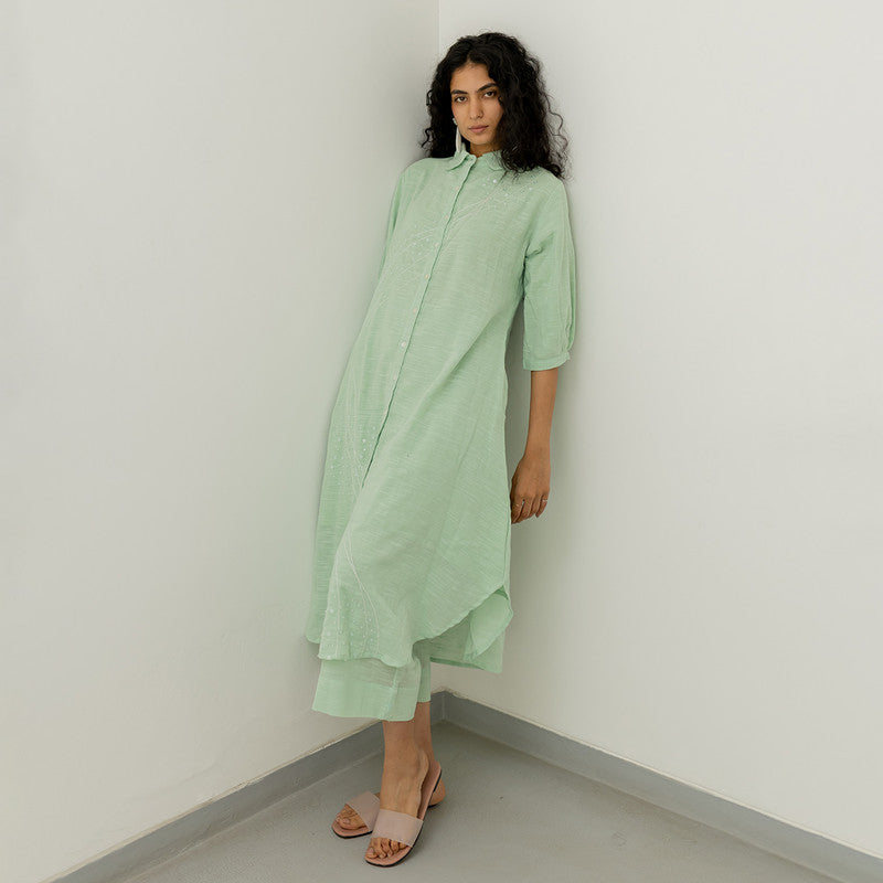 Matka Cotton Kurta Set | A-Line | Mint Green