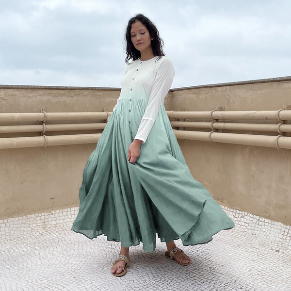 Pure Cotton Maxi Dress | Ombre-Dyed | Sage Green