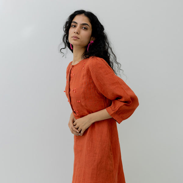 Women Linen Kurta Set | Side-Pockets | Orange
