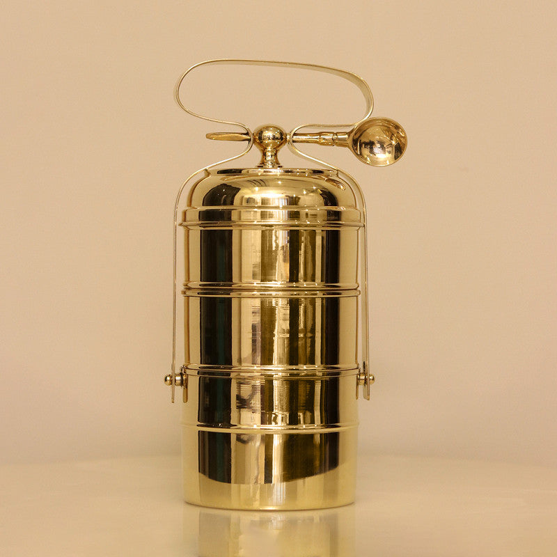 Brass Tiffin Box | 3 Layer | Gold