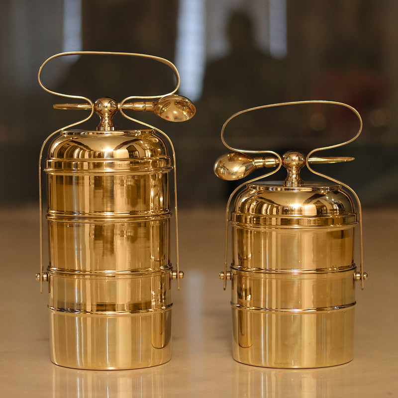 Brass Tiffin Box | 3 Layer | Gold