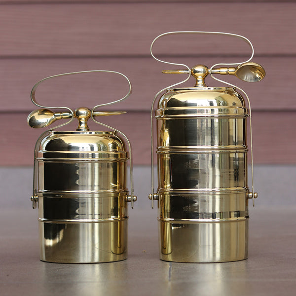 Brass Tiffin Box | 3 Layer | Gold