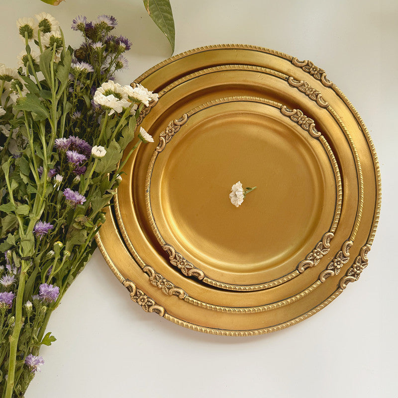 Victorian Round Brass Tray Matt | Set of 3