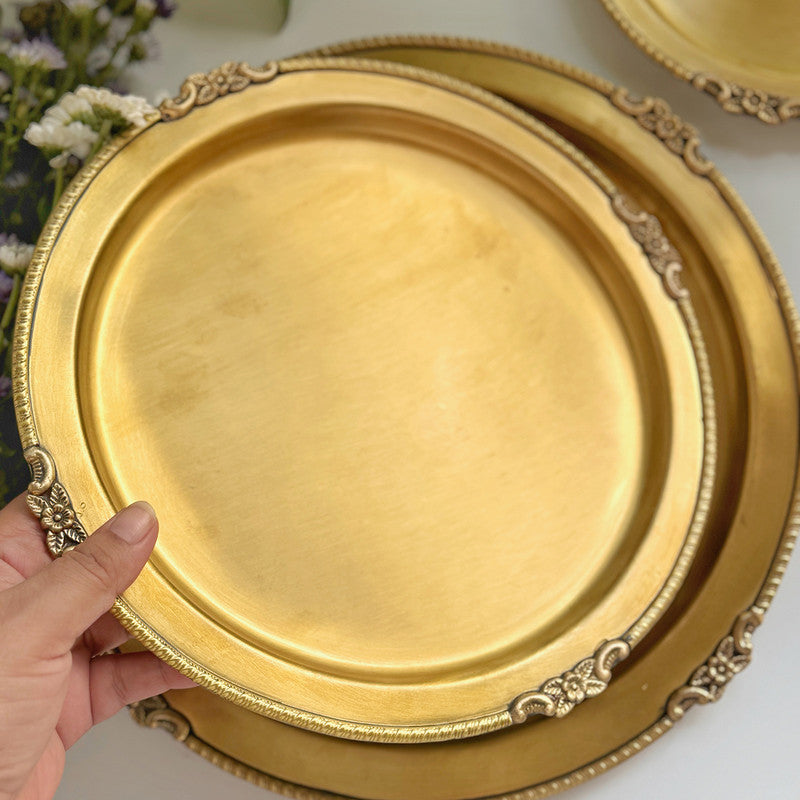 Victorian Round Brass Tray Matt | Set of 3