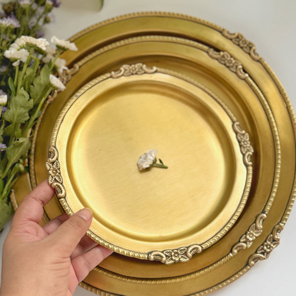 Victorian Round Brass Tray Matt | Set of 3