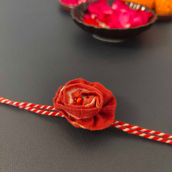 Cotton Rakhi For Brother | Rose Flower | Red