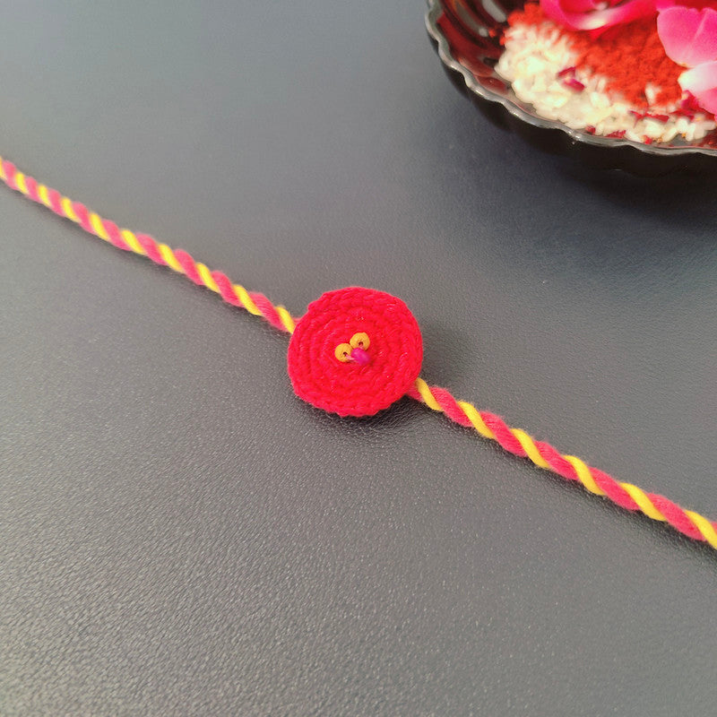 Cotton Rakhi For Brother | Chakri with Beads | Pink & Yellow