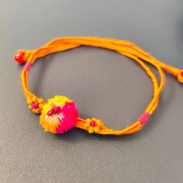 Cotton Rakhi Lumba Set For Bhaiya & Bhabhi | Orange & Pink