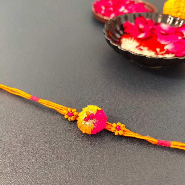 Cotton Rakhi Lumba Set For Bhaiya & Bhabhi | Orange & Pink