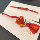 Cotton Rakhi Lumba Set For Bhaiya & Bhabhi | Beads & Bird | Red & Orange