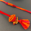 Cotton Rakhi Lumba Set For Bhaiya & Bhabhi | Beads & Bird | Red & Orange