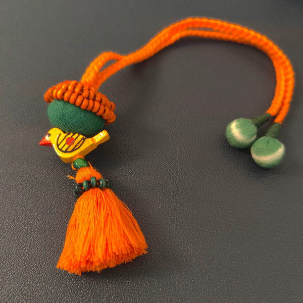 Cotton Rakhi Lumba Set For Bhaiya & Bhabhi | Beads & Bird | Orange & Green