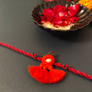 Cotton Rakhi Lumba Set For Bhaiya & Bhabhi | Pom-Pom Mirror | Pink & Cherry Red