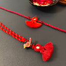 Cotton Rakhi Lumba Set For Bhaiya & Bhabhi | Pom-Pom Mirror | Pink & Cherry Red