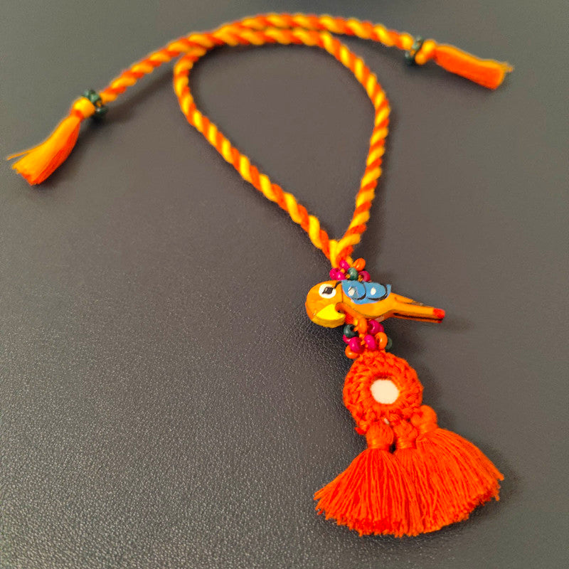 Cotton Rakhi Lumba Set For Bhaiya & Bhabhi | Pom-Pom Mirror | Orange & Yellow