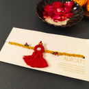 Cotton Rakhi Lumba Set For Bhaiya & Bhabhi | Pom-Pom Mirror | Yellow & Red