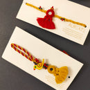 Cotton Rakhi Lumba Set For Bhaiya & Bhabhi | Pom-Pom Mirror | Yellow & Red