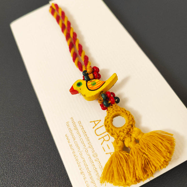 Cotton Rakhi Lumba Set For Bhaiya & Bhabhi | Pom-Pom Mirror | Yellow & Red