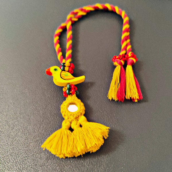 Cotton Rakhi Lumba Set For Bhaiya & Bhabhi | Pom-Pom Mirror | Yellow & Red