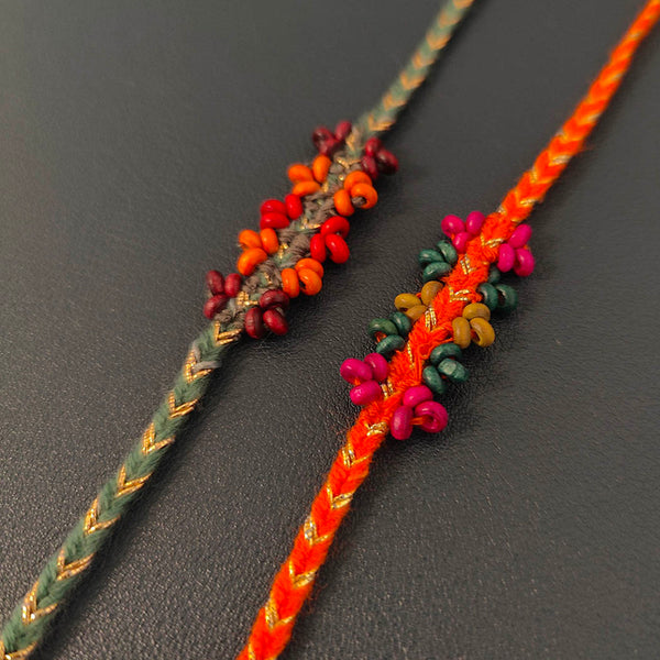 Cotton Rakhi For Brother | Beads | Orange & Grey | Pack of 2