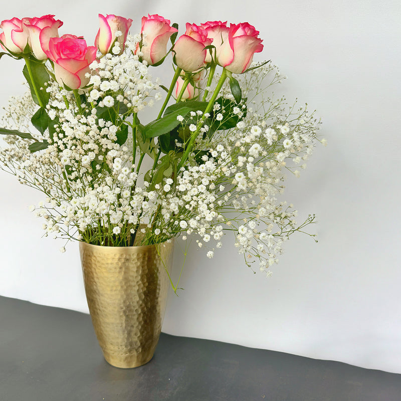 Festive Gifts | Aluminium Flower Vase | Tumbler Shape | Antique Gold Finish