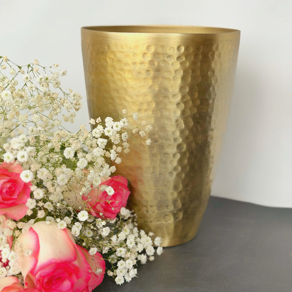 Festive Gifts | Aluminium Flower Vase | Tumbler Shape | Antique Gold Finish