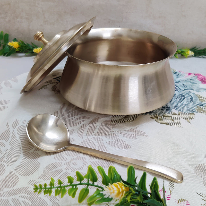 Bronze Utensils | Handi with Laddle | Silver