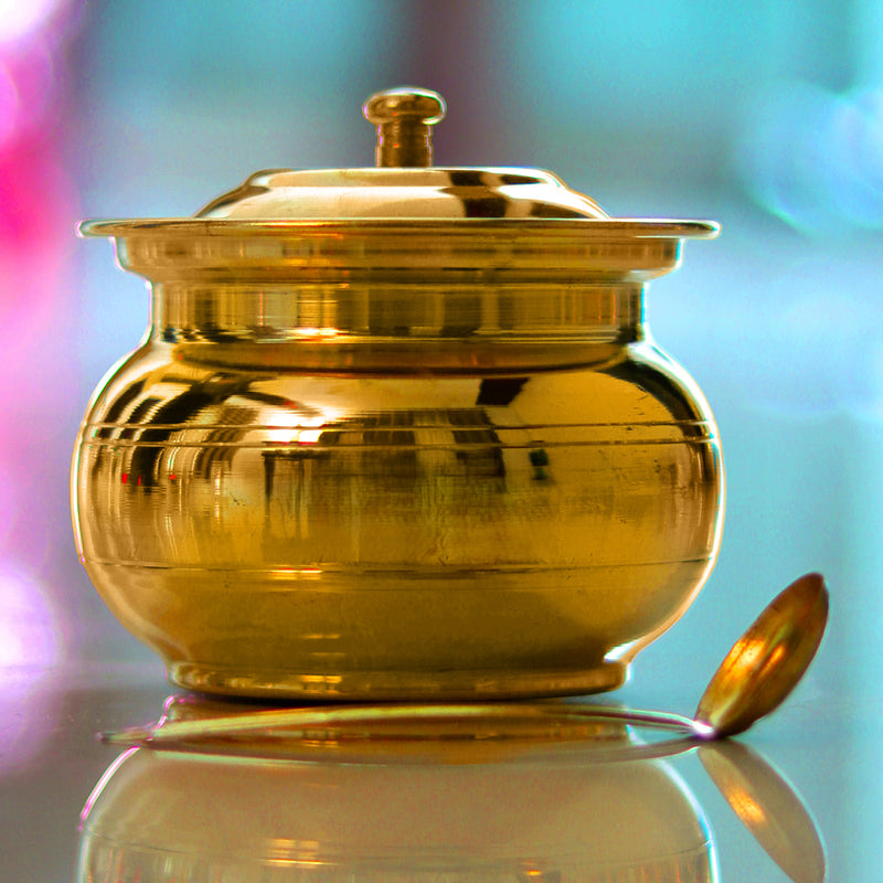 Brass Ghee Pot with Spoon | 250ml | 4 Inches.