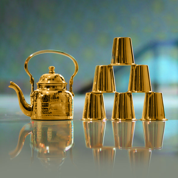 Brass Tea Pot With Glasses | Set of 7 Pcs