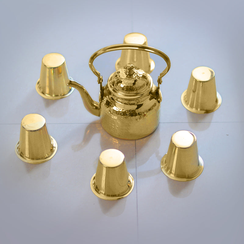 Brass Utensils | Tea Pot With Small Glasses |  Set of 5