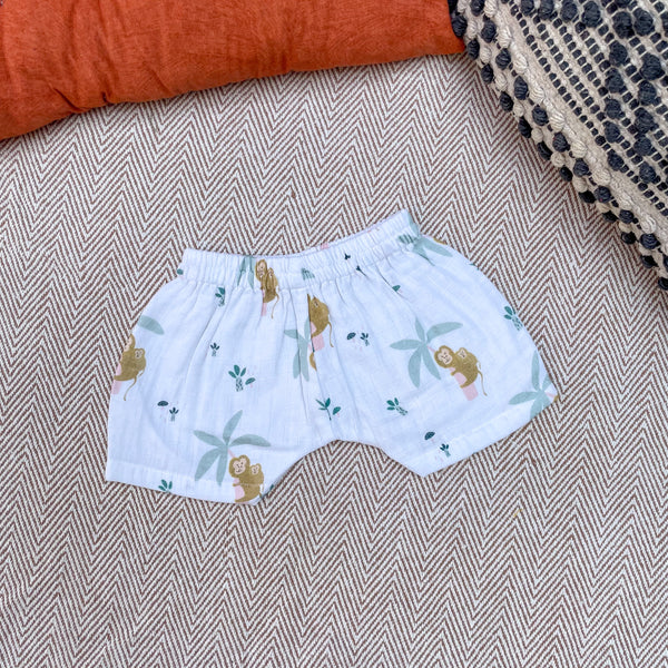 Muslin Jabla and Shorts Set for Kids | Monkey Print | Blue