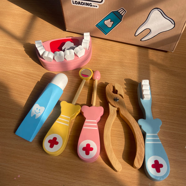 Wooden Toys for Kids | Dentist Toy Set | Doctor Play Set | Multicolour | Set of 14