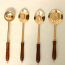 Brass Utensils | Ladles with Wooden Handles | 9 inches | Set of 4