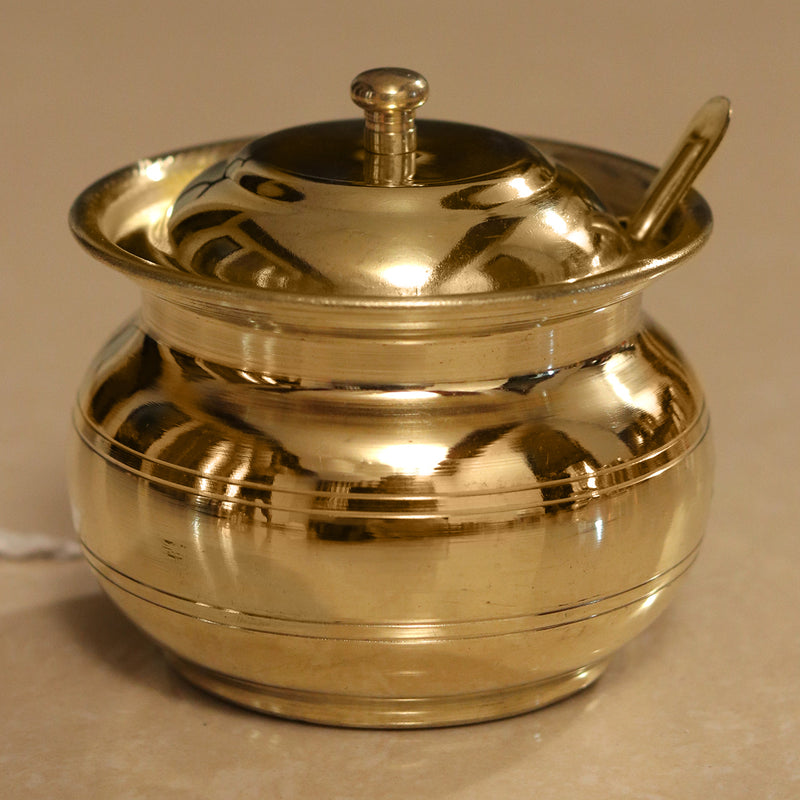 Brass Ghee Pot with Spoon | 250ml | 4 Inches.