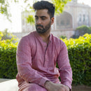 Cotton Pink Kurta for Men | Ikkat | Checkered