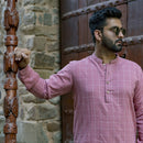 Cotton Pink Kurta for Men | Ikkat | Checkered