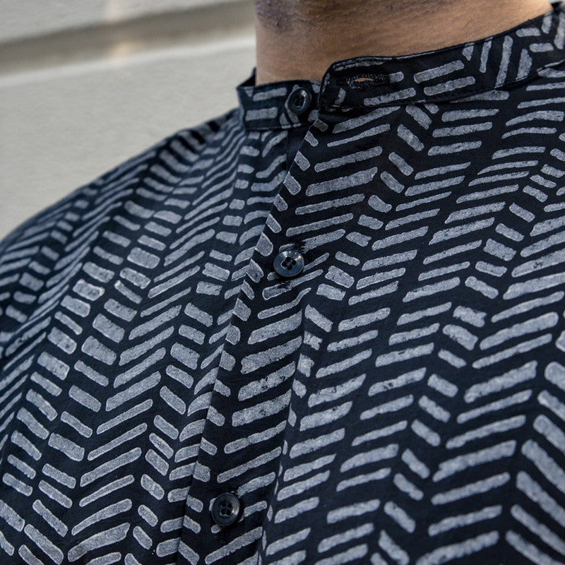 Black Cotton Shirt for Men | Handblock Printed