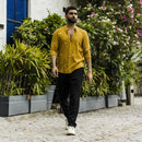 Jamdani Cotton Mens Shirt | Motifs | Mustard Yellow