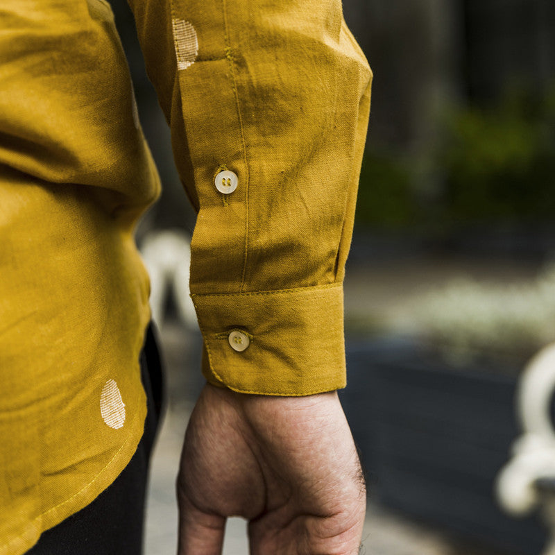 Jamdani Cotton Mens Shirt | Motifs | Mustard Yellow