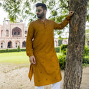 Jamdani Cotton Kurta Set for Men | Deep Mustard | Knee Length