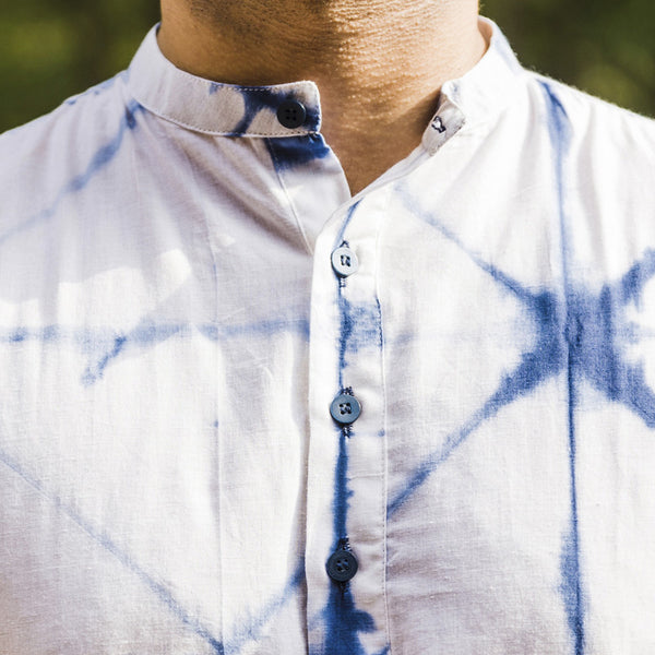 Cotton Kurta for Men | Tie-Dye | Indigo & White